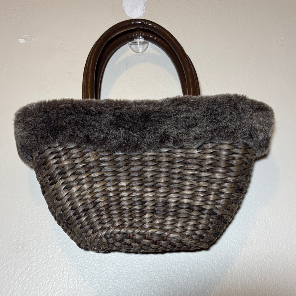 Bath & Body Works Brown Woven Tote with Faux Fur